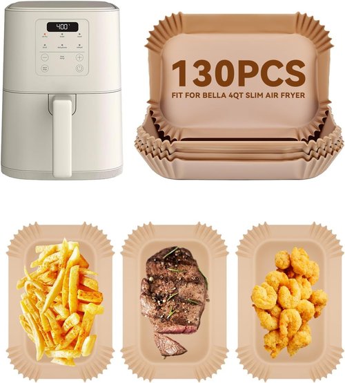 Bella 130PC Air Fryer Paper Liners - Non-Stick Disposable Parchment for 4Qt Slim Air Fryer | Food-Grade, Bleach-Free
