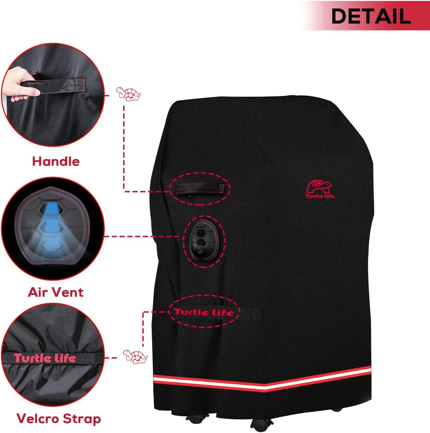 Turtle Life BBQ Grill Cover - 32 Inch Heavy Duty Waterproof Cover for 2 Burner Gas Grills | Black