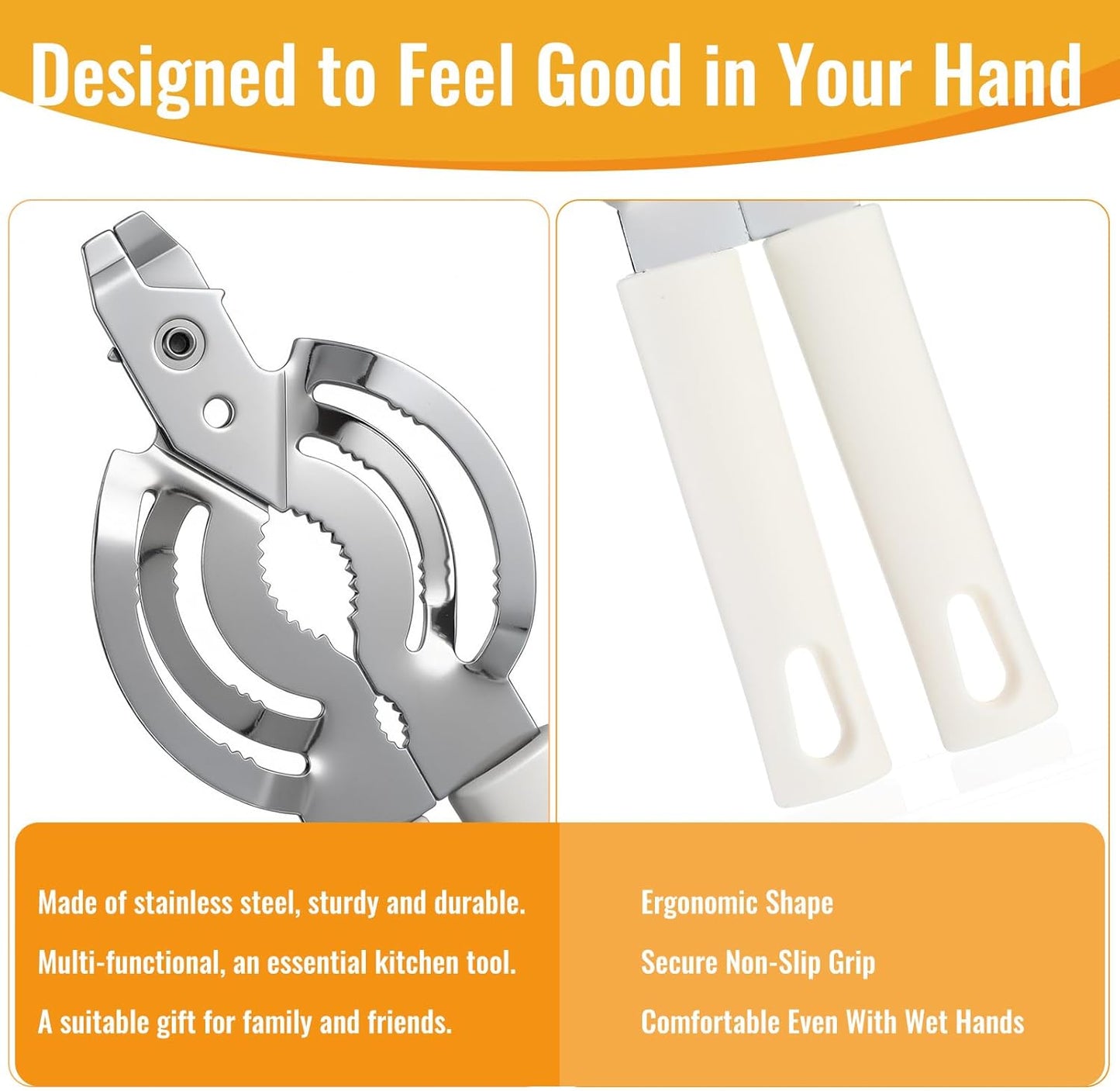Universal Can & Jar Opener - Effortless Grip Bottle Opener for Seniors | Easy Twist Design, White