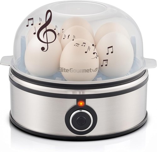 Elite Gourmet Easy Egg Cooker - 7-Egg Capacity for Soft, Medium, Hard-Boiled & Poached Eggs | Stainless Steel with Auto Shut-Off