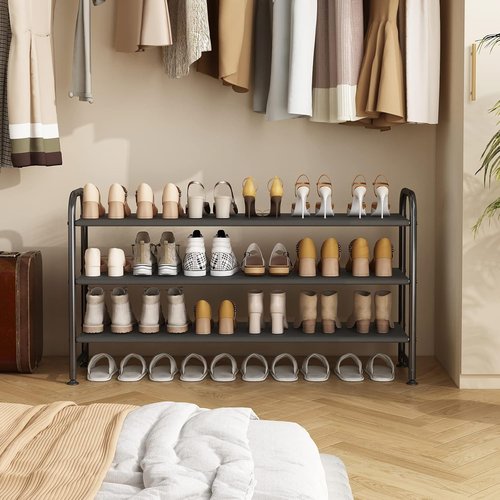INGIORDAR Shoe Rack - 3-Tier Metal Organizer for Entryway & Closet - Wide Black Storage Solution