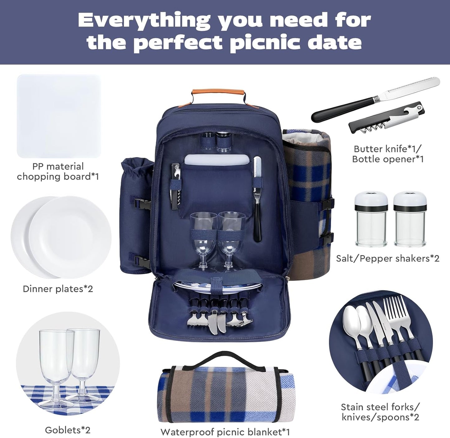 Couple Gifts 22L Picnic Basket Set, Grey Insulated Picnic Backpack for 2, Leak Proof Cooler Camping Gifts, Cool Bridal Shower Gifts Anniversary Engagement Wedding Gifts for Couples, Mr and Mrs Gifts