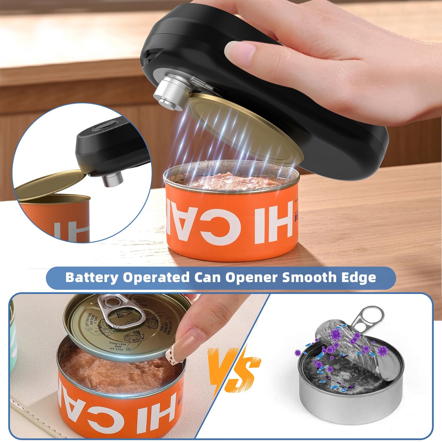 EROBSKJ Electric Can Opener, Rechargeable Can Openers for Seniors & Arthritis, One-Touch Automatic Can Opener, Hands-Free, Smooth Edge, Compact, Kitchen Gadgets