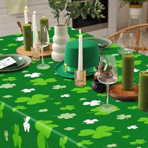 12 PCS St Patricks Day Tablecloth, Disposable 108" X 54" Shamrock Green Plastic Tablecloths, Lucky Shamrock Decor St Patricks Day Decorations for Table, Rectangle Irish Table Cover for Green Party