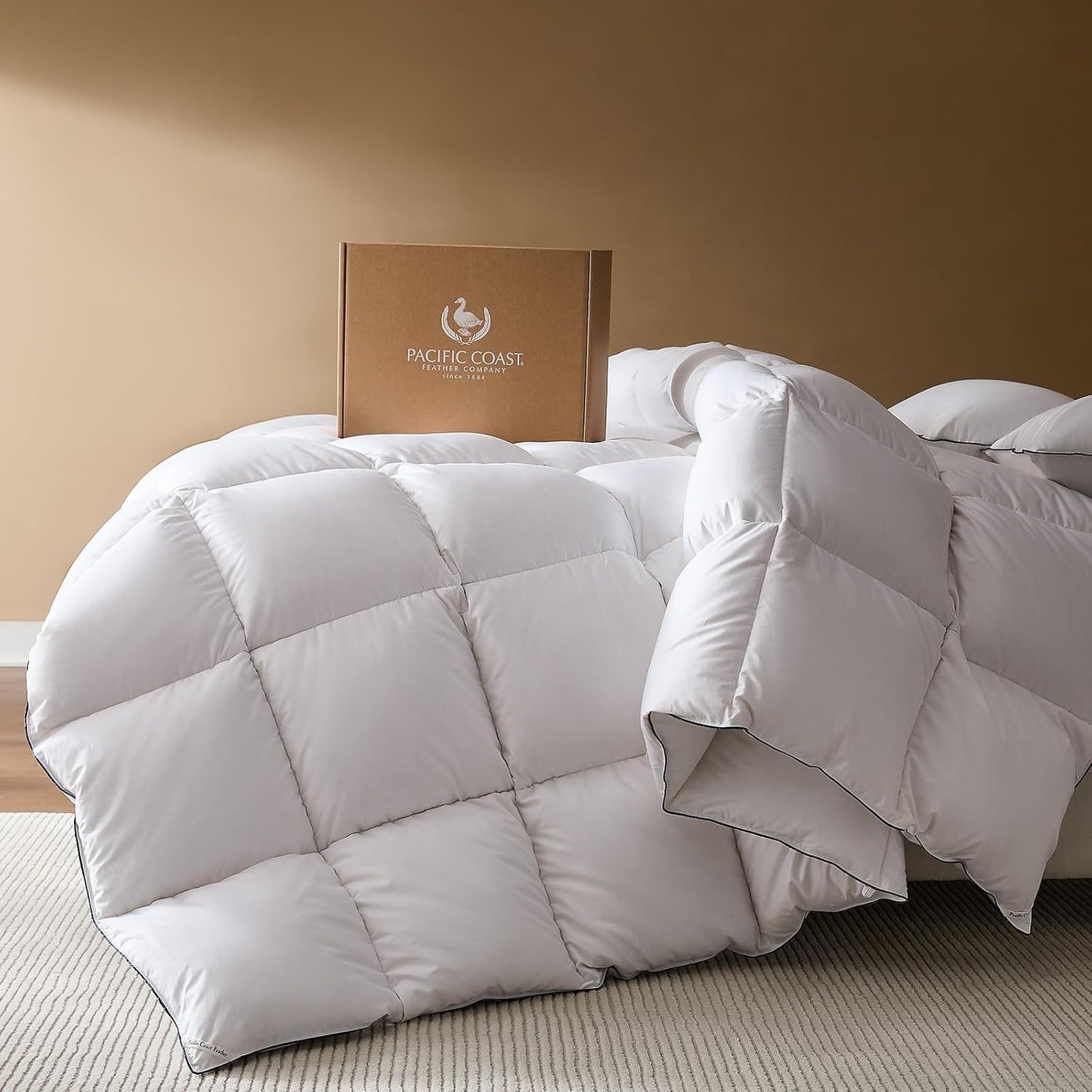 Pacific Coast Goose Feather Down Comforter - Extra Fluffy Twin Size Duvet Insert, Ultra-Soft & Breathable, All Season Luxury Bedding (68"x90")