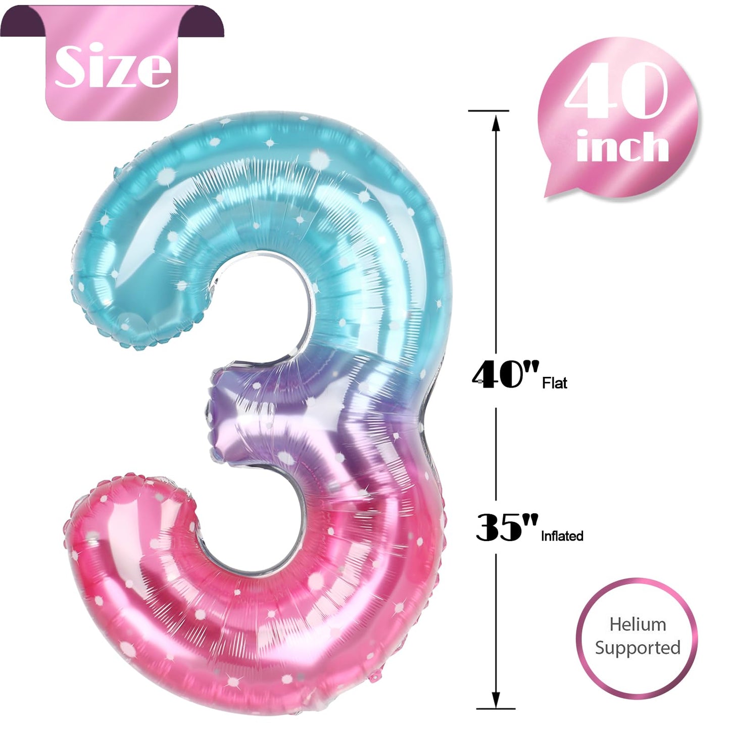 Starry Sky Number 3 Balloon 40 Inch, 3rd Birthday Celebration Supplies for Girls Boys Women Men, 3 Balloon for Girls Boys Theme Party