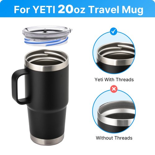 Bluwing 20 oz Replacement Screw Top Lid for YETI TraveI Mug with Threads Only, Spill Proof Stronghold Lid for YETI Threaded Travel Mug(1 Pack)