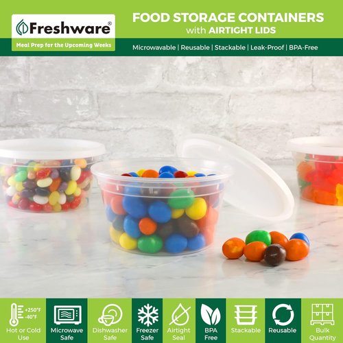 Freshware Food Storage Containers - 12 oz Leakproof Deli Containers with Lids | BPA Free & Stackable | 50 Set