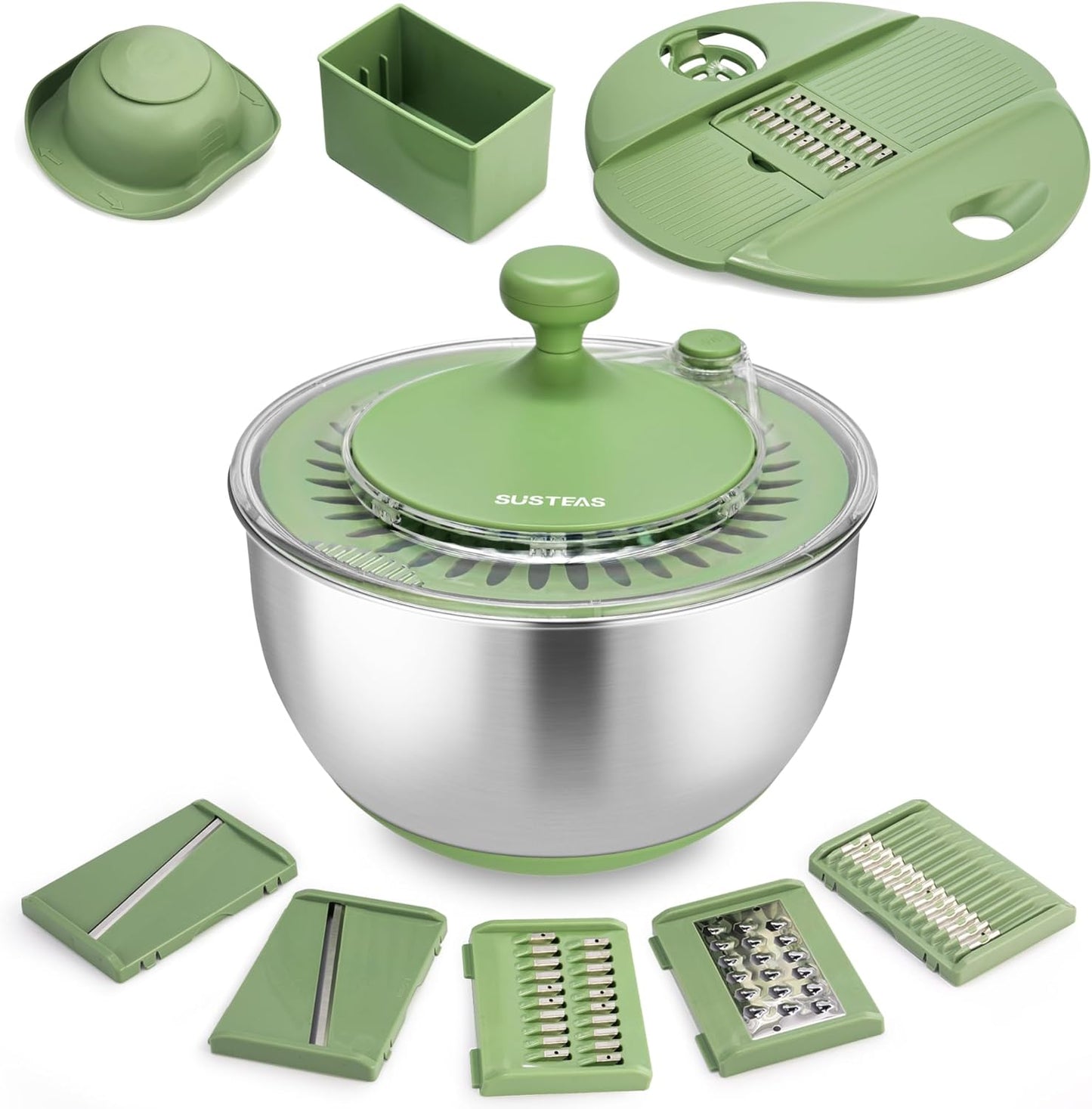 SUSTEAS Stainless Steel Salad Spinner - Large 4.25Qt Bowl for Efficient Vegetable Washing & Salad Prep