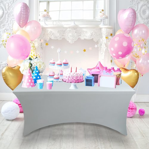 ChaiSang 2Pack 6FT Sliver Rectangle Spandex Tablecloth Elastic Banquet Table Cover for Birthday Kitchen Wedding Party (Sliver)
