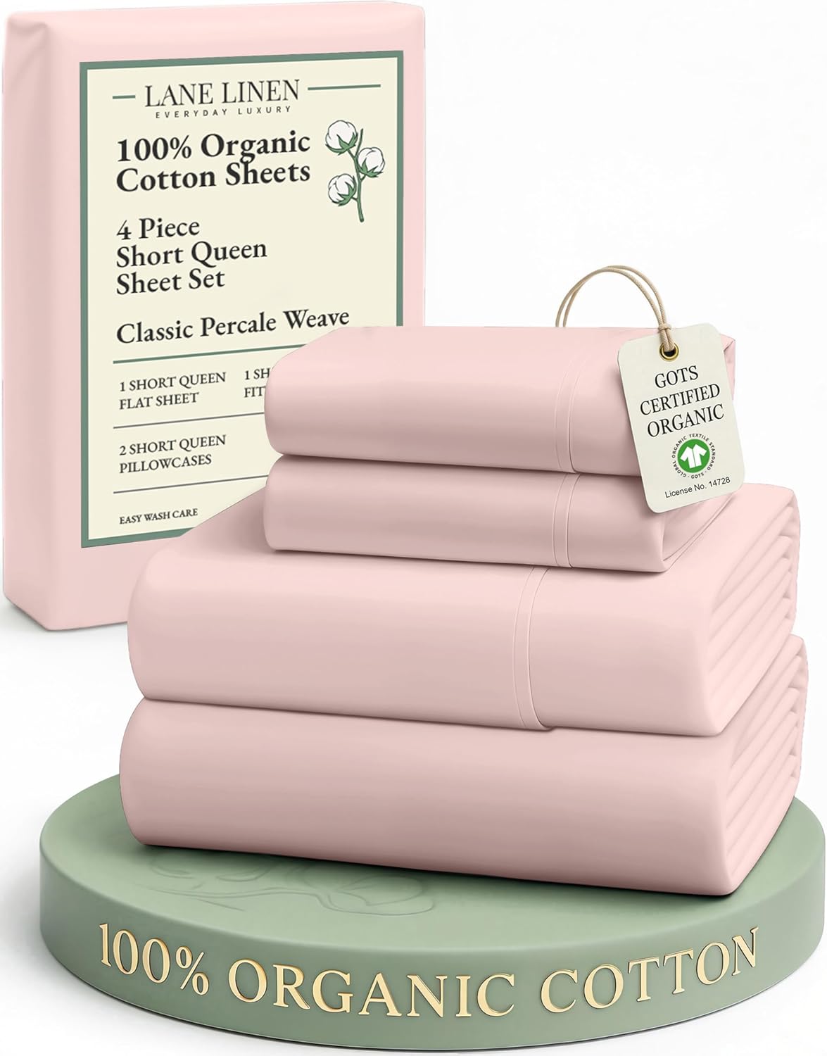 LANE LINEN RV Queen Sheets Set - 100% Organic Cotton with 15" Deep Pocket Fitted | Short Sepia Rose