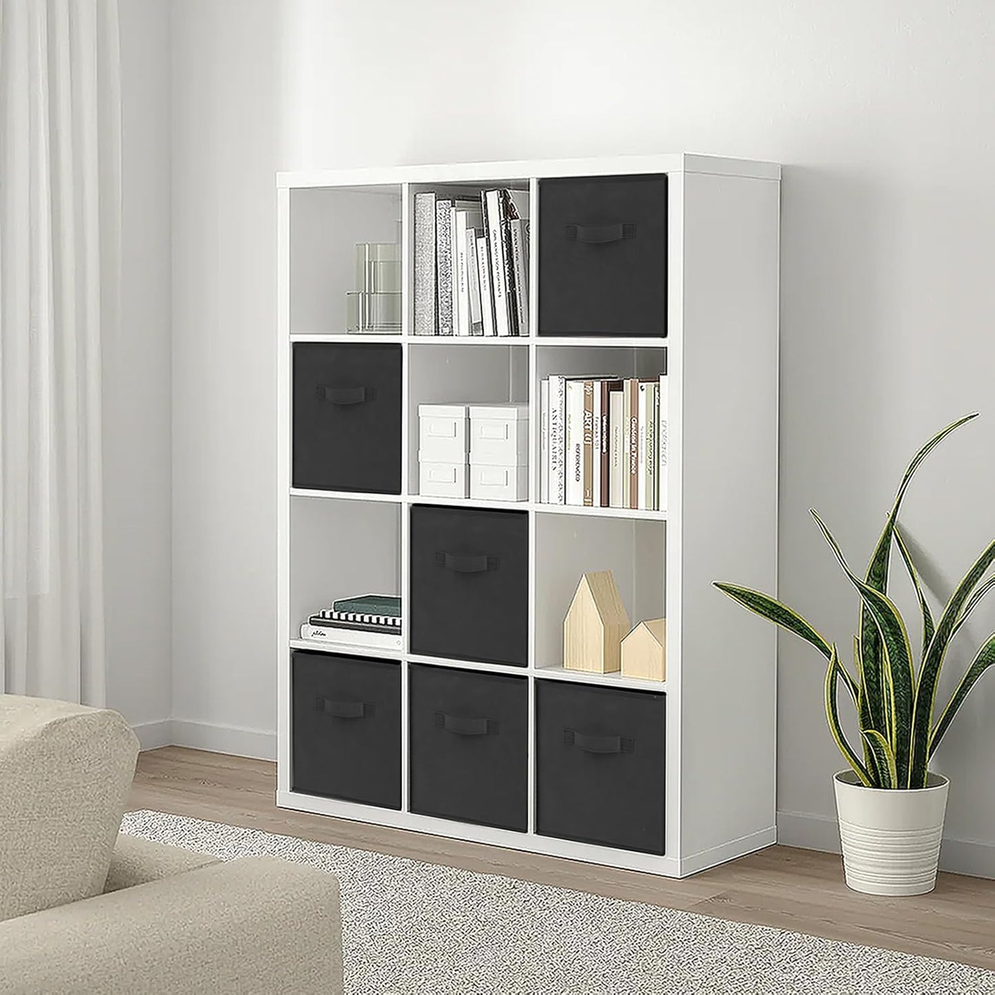 Large Storage Cubes | 13-Inch Organizing Bins for Kallax Shelves - 10 Pack Collapsible Black Storage Boxes