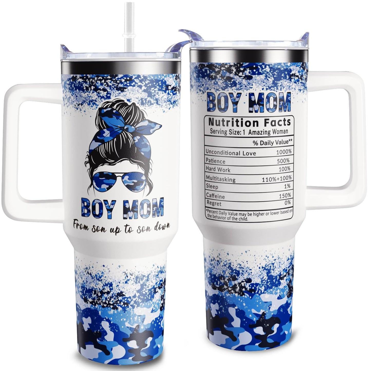 qynspngs Boy Mom Gifts,40oz MamaTumbler With Handle Lid And Straw,Birthday,Christmas,Thanksgiving,Mother's Day Gifts For Boy Mom From Husband,Son,Camo Mama Coffee Cups Travel Mug