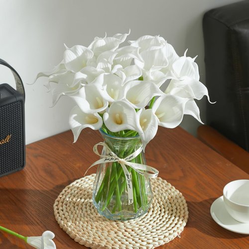 Heleze 30 PCS Artificial Calla Lily Flowers Bouquet Faux Branches for Vase Fake Flower 13.5" Real Touch for DIY Mother's Day Wedding Party Decoration Pure White