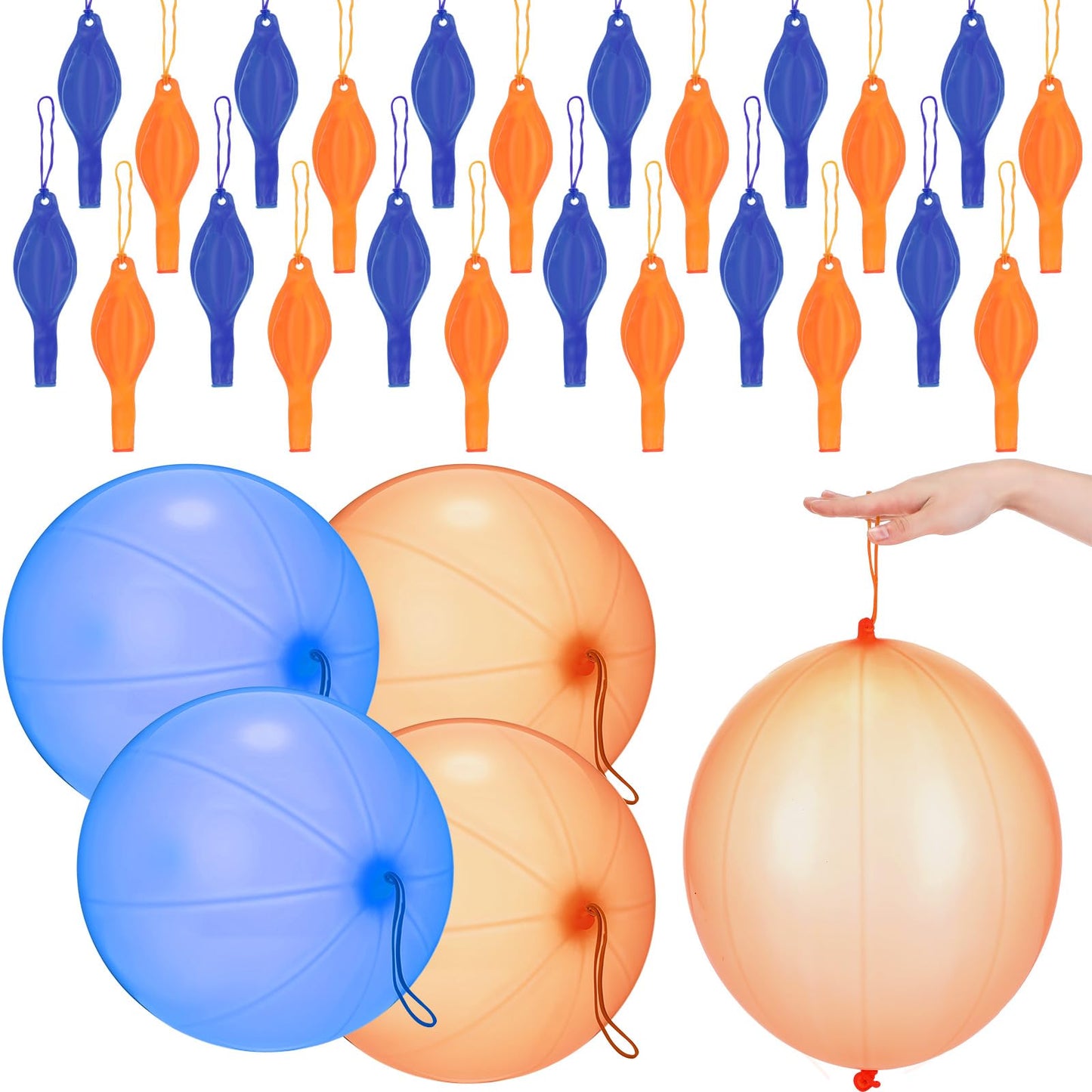 Soulchen 24 Pcs Blue and Orange Party Favors Punch Balloons Bulk for Kids Birthday Party Decorations Punching Balloons Thickened Ball with Rubber Band Handle for Birthday Gift Goodie Bag Supply
