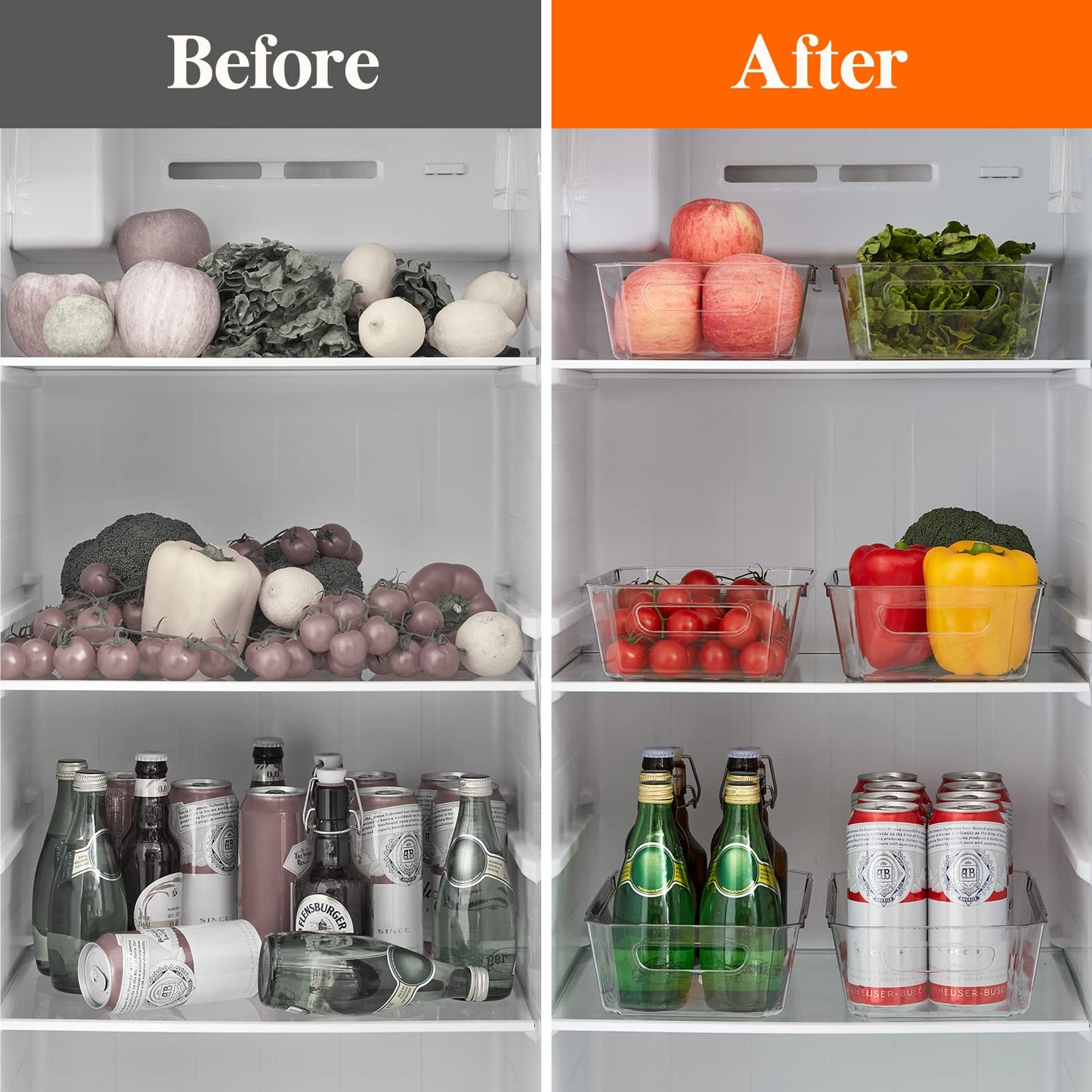 Lifewit 8pcs Refrigerator Organizer Bins, Clear Organizing Bins for Fridge Storage in Kitchen Pantry Cabinet Laundryroom Bathroom, Food Grade BPA-free Safety for Storage with Patended Wavy Design