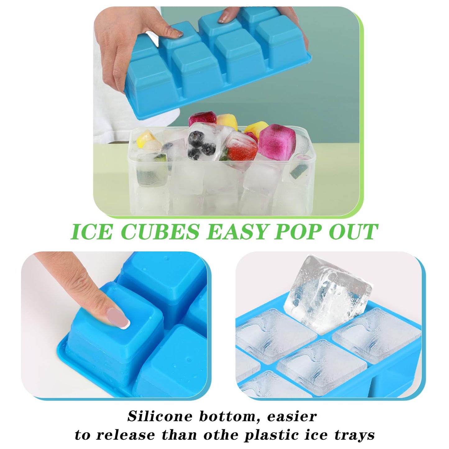 Ice Trays for Freezer with Lid and Bin, JRISBO 6 Pack Silicone Ice Cube Tray Storage Iced Bucket Kits, Stackable & Leak Proof Large Ice Cube Molds for Cocktail, Whiskey, Soup, Baby Food