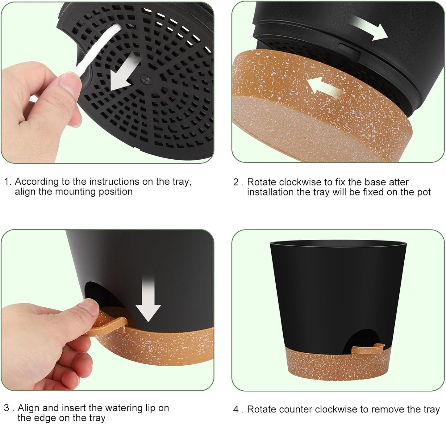 YNNICO Indoor Self-Watering Planters - Drainage Holes & Saucers | Set of 6 Pots in Black (5-8 Inches)