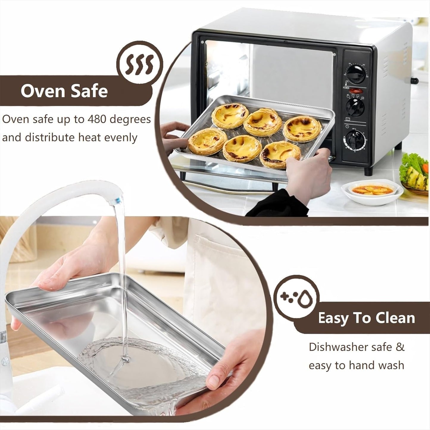 Skiennix Stainless Steel Cookie Sheets - Set of 2 Baking Pans, 10/12 Inch, Dishwasher Safe & Rust Resistant