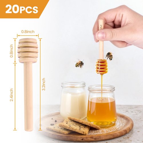 HANSGO Wooden Honey Dipper Sticks, 20 Pack 3 Inch Mini Honey Stirrers for Jars Dispense and Drizzle, Natural Wood Wand for Tea Party, Wedding Favors, Baby Shower Gifts