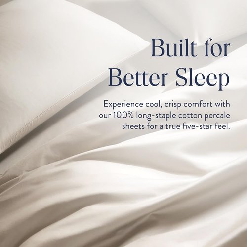Brooklinen Luxury Percale Sheet Set - 100% Cotton Bed Sheets for Hot Sleepers | Queen Size, Cream - 4 Pieces
