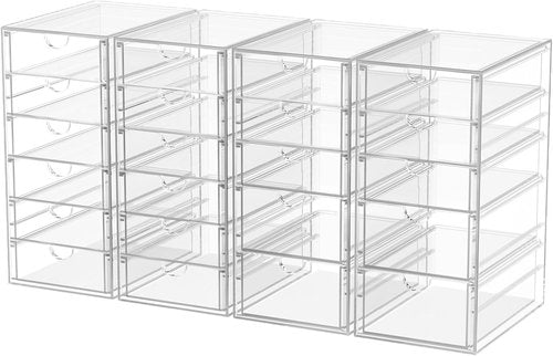 Caktraie Desk Organizer - 22 Drawer Plastic Storage Bins for Office & Makeup | 4 Pack