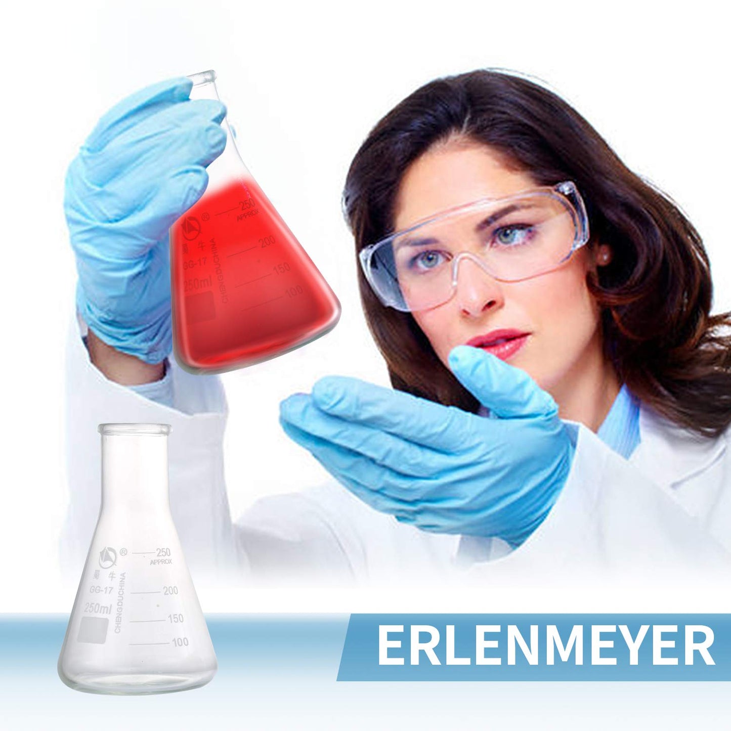 Young4us Glass Erlenmeyer Flask Set, (250 ml, 150 ml & 50 ml) Graduated Borosilicate Glass Erlenmeyer Flasks with Rubber Stoppers & Accurate Scales for Lab, Experiment, Chemistry, Science Studies etc