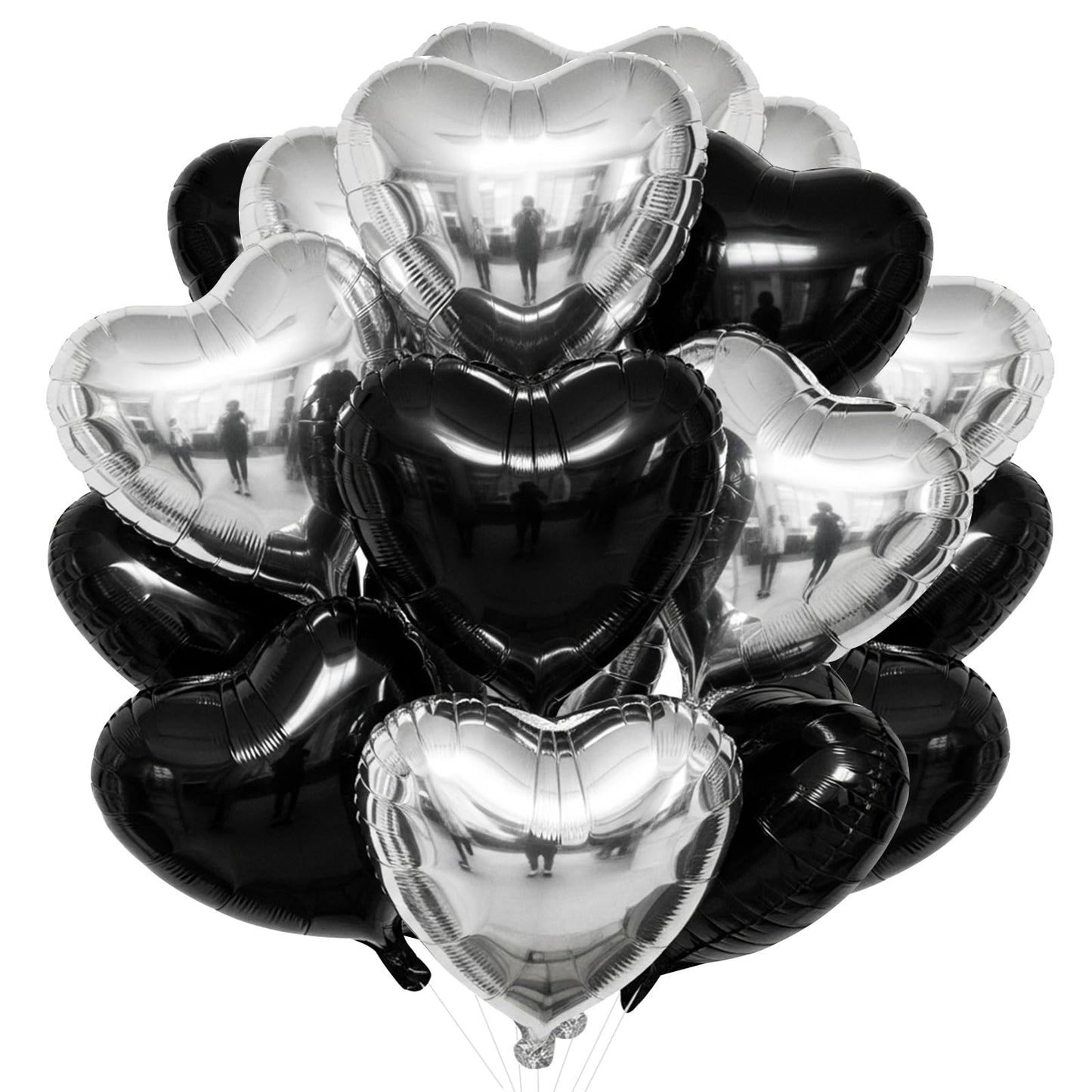 TONIFUL 30Pcs 18 Inch Black Silver Balloons Black Silver Heart Shape Foil Mylar Banners Decoration for Birthday Valentine's Day Wedding Bridal Shower Anniversary Engagement Party Supplies