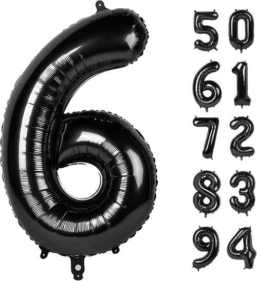 IWERP Black 40-Inch Number Balloon - 6th Birthday Decoration for Boys & Girls | Reusable & Self-Sealing
