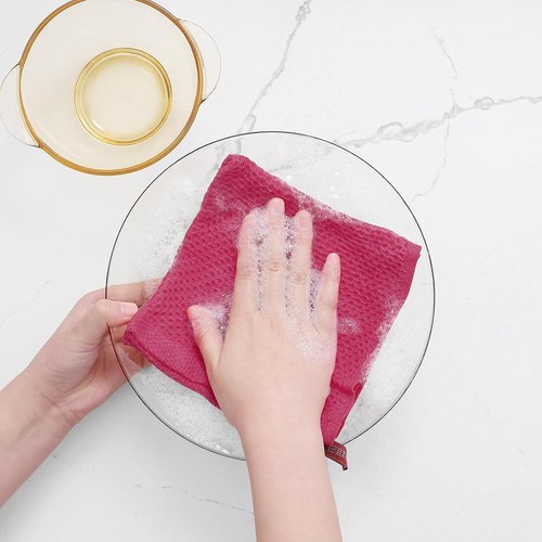 Homaxy Kitchen Dish Cloths - 100% Cotton Waffle Weave, Ultra Soft & Absorbent, 12x12 Inches | 6-Pack Hot Pink