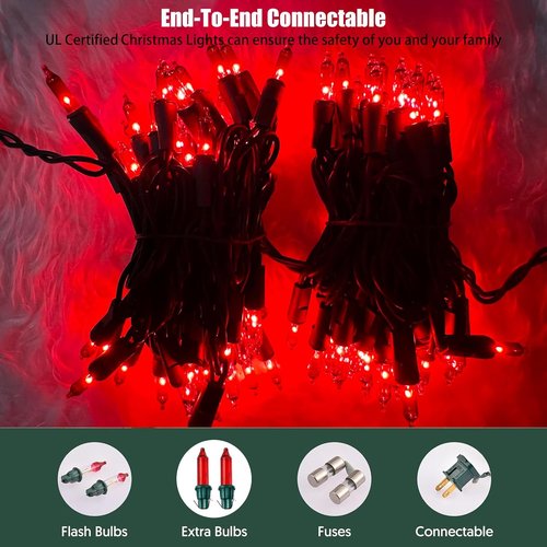 HISHINY 100 Count Red Christmas Tree String Lights - UL Certified Indoor/Outdoor Decor | 21 Feet