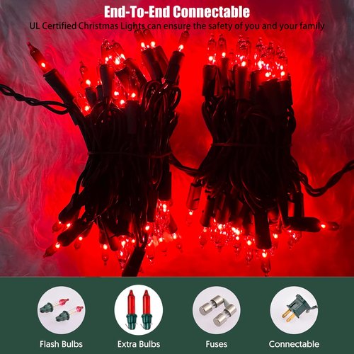 HISHINY Christmas Lights 100 Count Red Christmas Tree String Lights with Green Wire for Outdoor Indoor Christmas Decorations Wedding Decorations Valentines Day Decor,UL Certified (21feet)