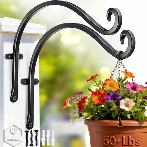 AJART Heavy-Duty Plant Hanger - 50 Lbs Capacity for Large Baskets or Feeders - 12 Inch Rustproof Iron Wall Hooks | 2 Pack