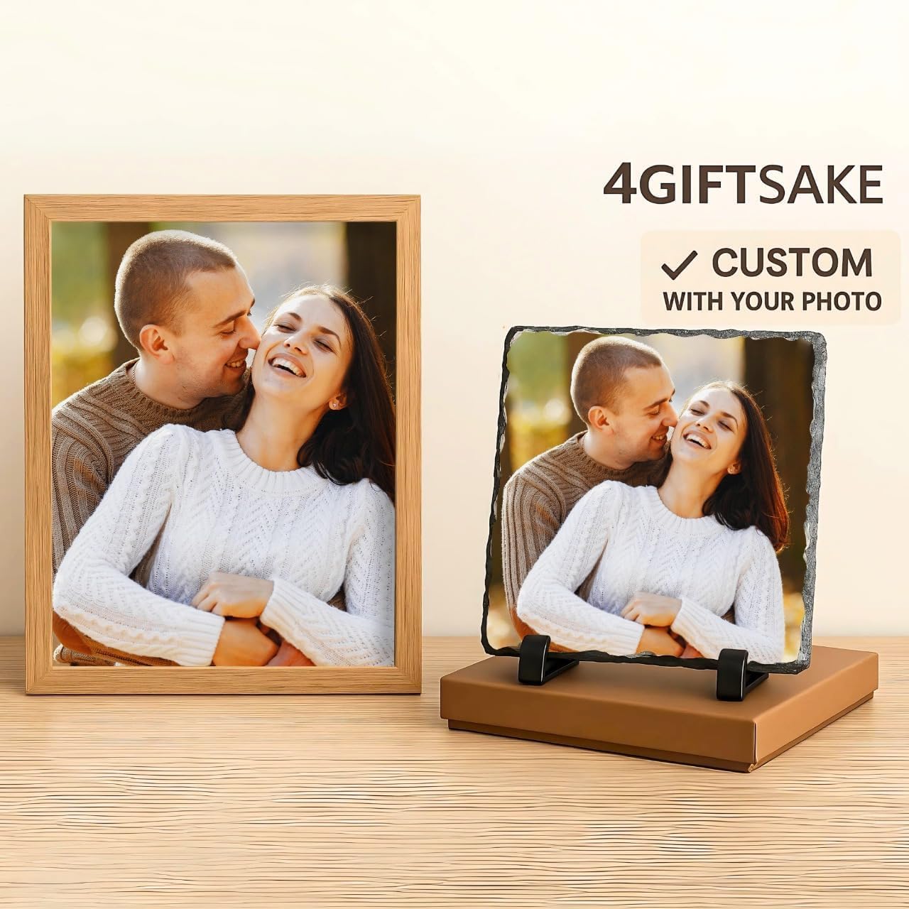 Skiennix Personalized Photo Rock Slate Frame - Custom Stone Plaque for Memorable Gifts | Perfect for Weddings, Birthdays, and Memorials