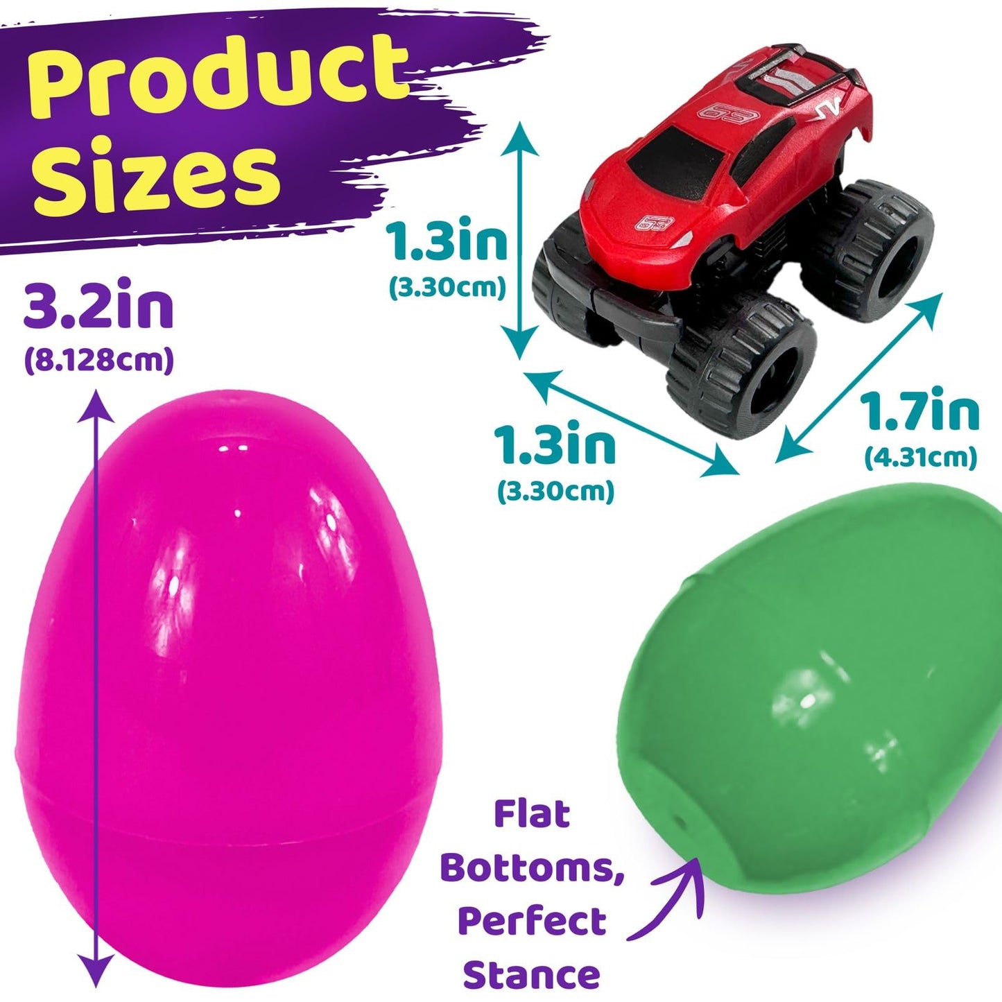 Stargo 16 Pack 3.2" Colorful Prefilled Easter Eggs bulk with Racing Mini Car Vehicles - Pull Back Cars | Plastic Easter Eggs Large for Easter Basket stuffers, Easter Gifts Party Favors Boy Goodie Bags