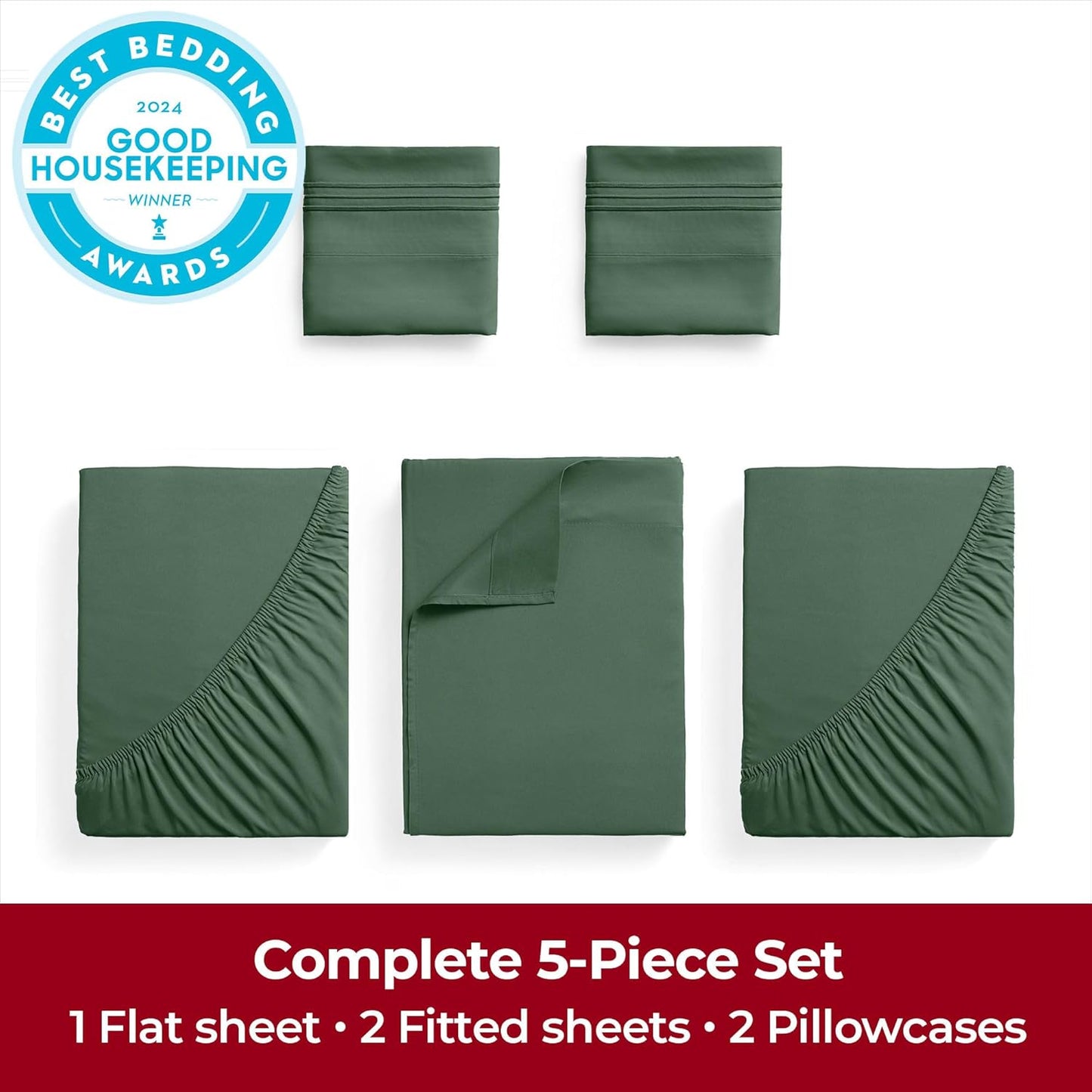 Mellanni Extra Deep Split King Sheets - Hotel Luxury Ultra Soft Bedding Set | 5 PC Emerald Green, Wrinkle Resistant
