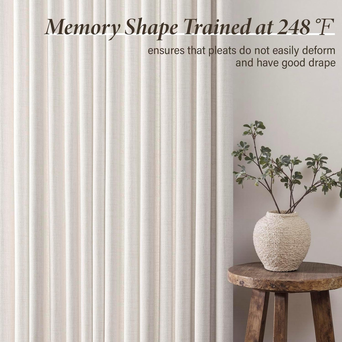 MIULEE Thick Linen Pinch Pleated Curtains - 90 Inch Semi-Sheer Light Filtering Drapes | 4 Panels in Beige & White