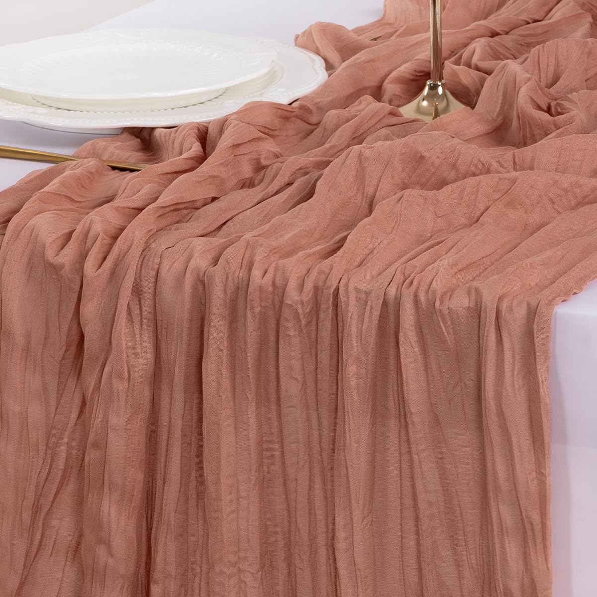 Socomi Dusty Rose Easter Spring Cheesecloth Table Runner Boho Rustic Gauze 120 inch 10FT Cheese Cloth Runner for Wedding Party Baby Shower Birthday Home Decor Holiday Decorations