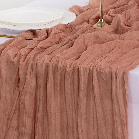Socomi 10pcs Dusty Rose Summer Cheesecloth Table Runner Boho Rustic Gauze 120 inch 10FT Cheese Cloth Sheer Runner for Wedding Party Baby Shower Birthday Home Decor Holiday Decorations