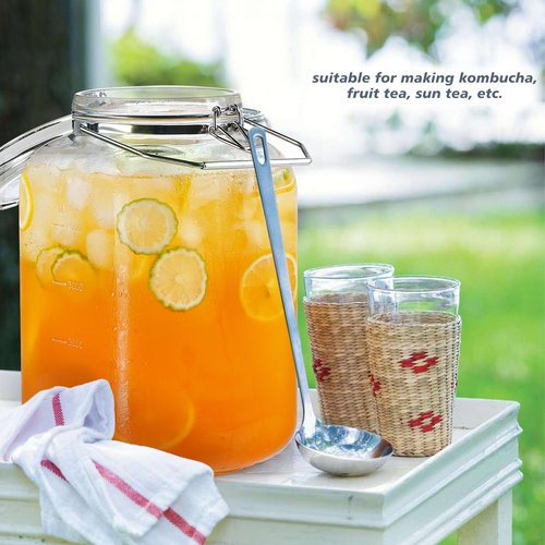 Folinstall 1.5 Gallon Glass Jar with Airtight Lid, Square Wide Mouth Mason Jars with Stainless Steel Handle, Large Glass Storage Containers for Canning, Flour, Sugar, Fermentation, Rice, Pickled Eggs