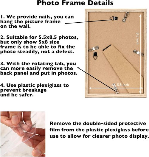 JCJMY Picture Frame - 5.5x8.5 Wall Mount or Tabletop Display | Shatter-Resistant Plexiglass, Natural Finish