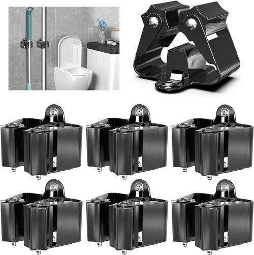 3-H Stainless Steel Broom Holder - Heavy Duty Wall Mount Mop Organizer for Kitchen, Laundry, Garage, Bathroom | 6 Pack