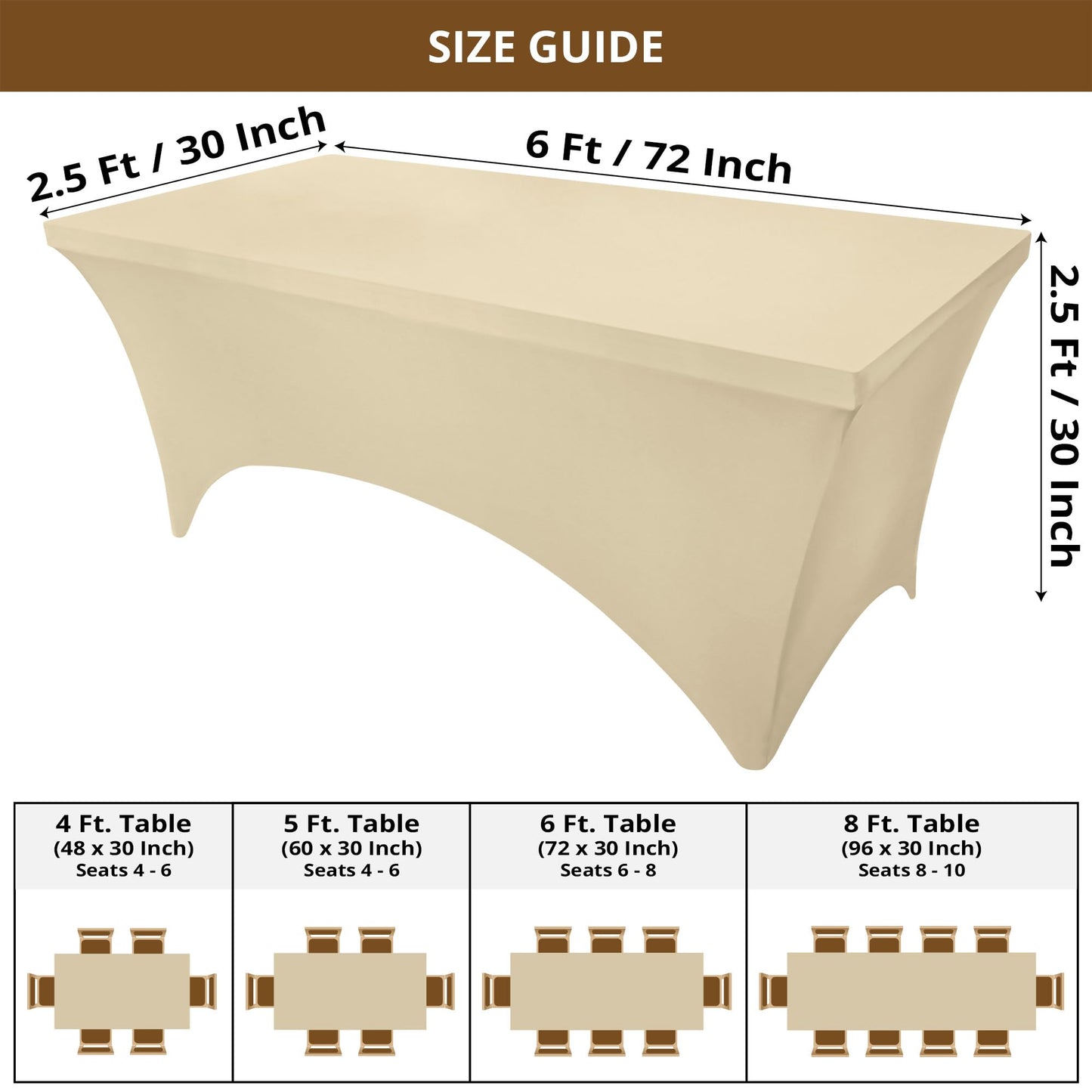 Utopia Kitchen Spandex Tablecloth 2 Pack [6FT, Champagne] Tight, Fitted, Washable and Wrinkle Resistant Stretch Table Cloth Rectangle Cover for Trade Show, Weddings & Parties [72Lx30Wx30H Inch]