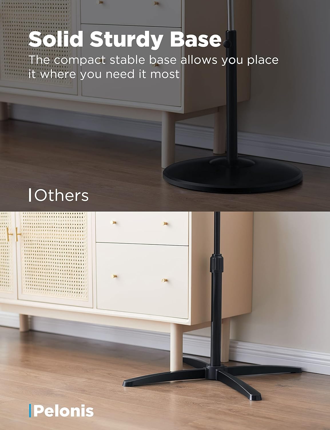 Pelonis 16-Inch Oscillating Pedestal Fan - 3 Speeds, 90° Oscillation, Adjustable Height - Black