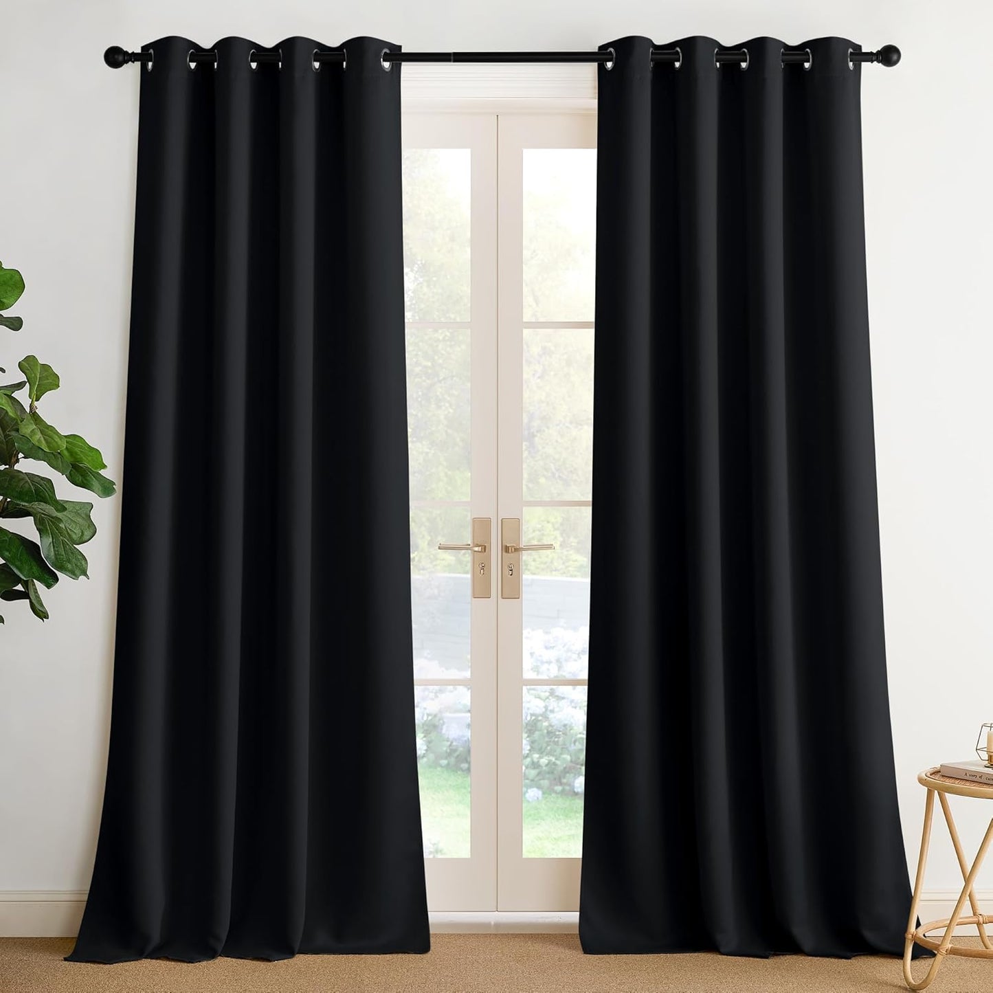 NICETOWN Room Darkening Curtains - 2 Panels, Black, 52"W x 108"L for Ultimate Light Control