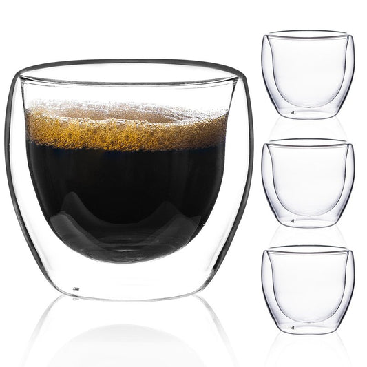 Espresso Cups Set of 2, 5 Oz(150 ml) Expresso Shots Glass Cup, Double Walled Glass Coffee Cups,Fit for Espresso Machine and Coffee Maker, Insulated Clear Espresso Shot Glasses Cups Gifts for Man Women
