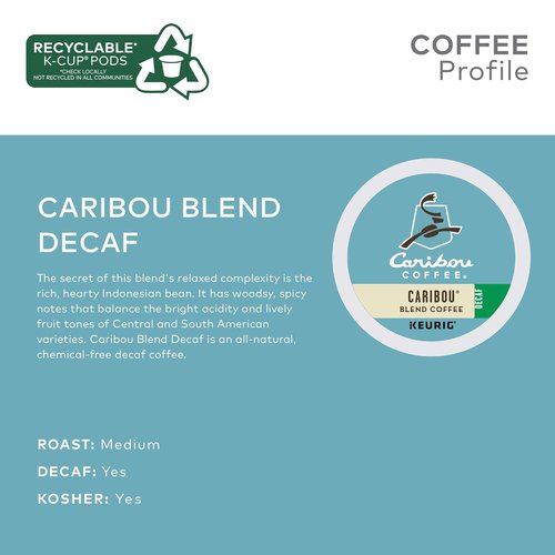Caribou Coffee Decaf K-Cup Pods - Medium Roast Single-Serve Coffee | 96 Count (Pack of 4)