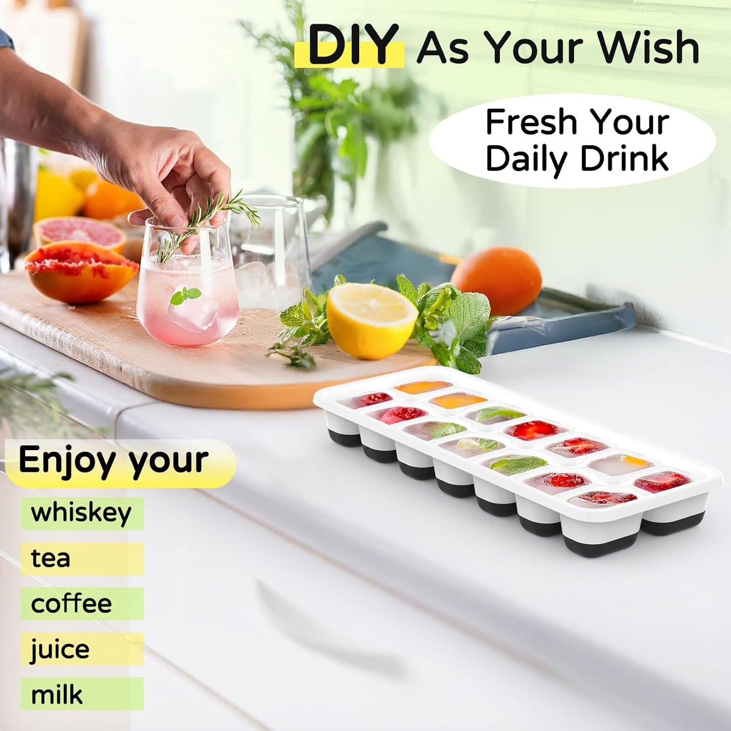 Stackable Silicone Ice Cube Tray Set by [Brand Name] - Easy Release, BPA-Free Molds for Cocktails & Drinks - Black, 5 Pack