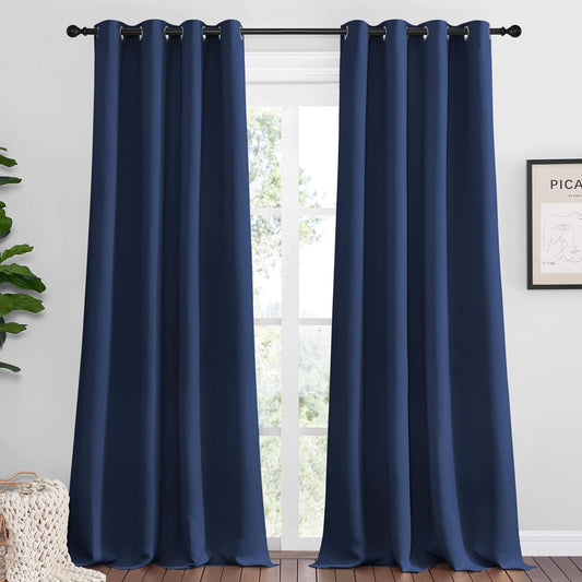 NICETOWN Navy Blackout Curtains - 55" x 90", 2-Piece Grommet Panels for Sunlight Blocking & Modern Decor