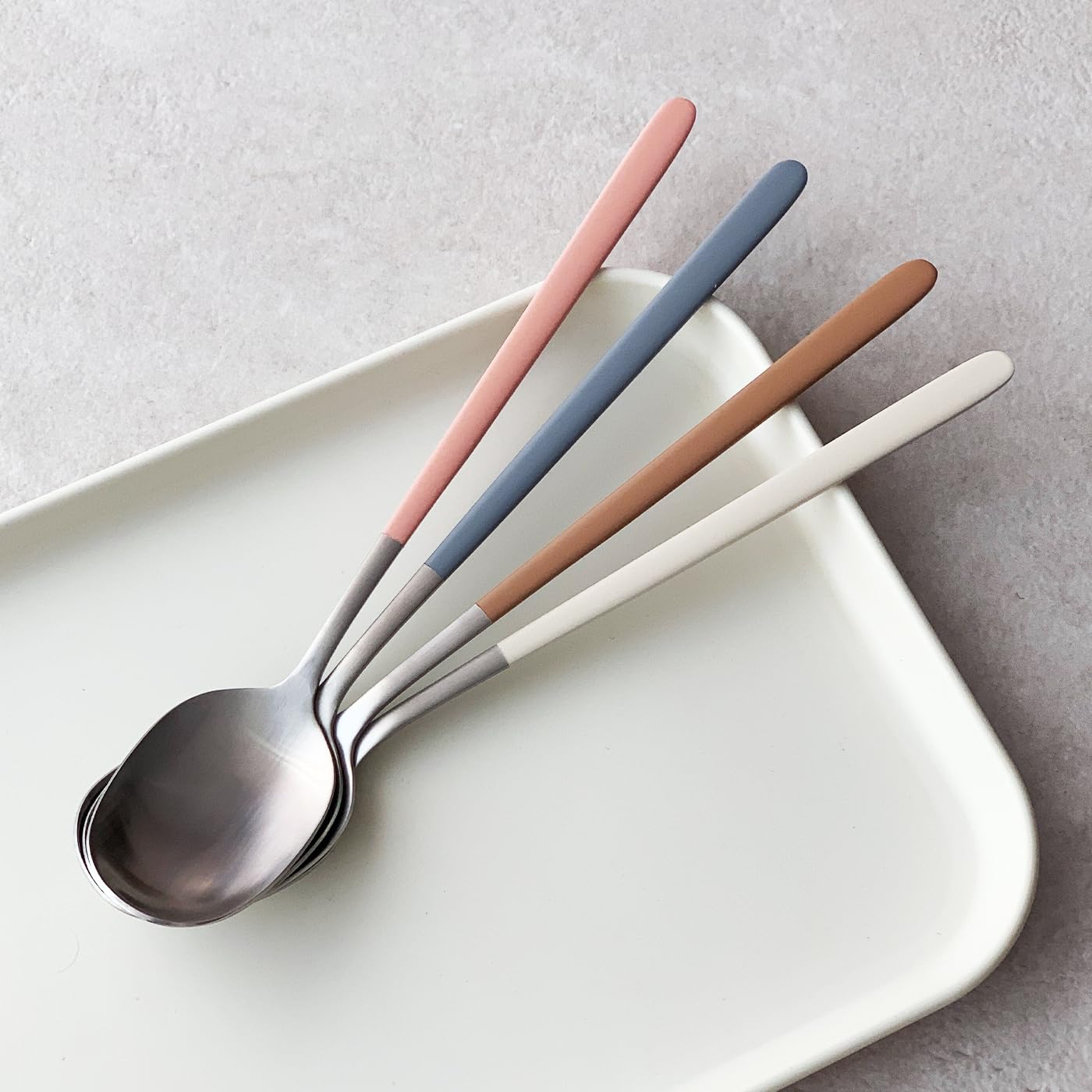 304 Stainless Steel durable Lightweight Korean-style Beautiful Cutlery Spoon and Chopsticks Set Scratch Resistant 2Pieces (Ivory+Brown)